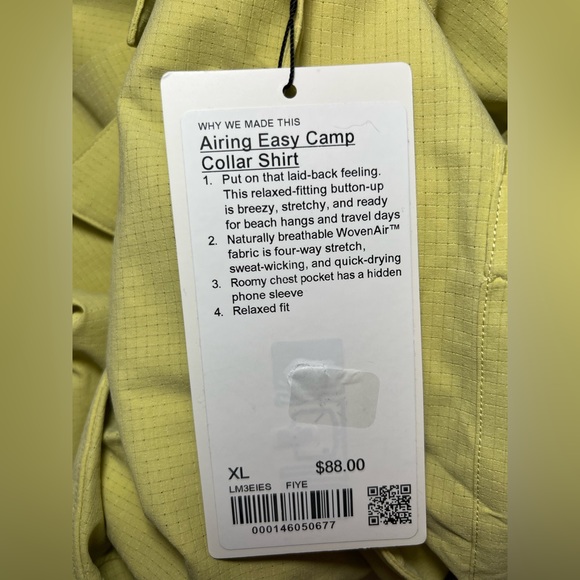 Lululemon Airing Easy Camp Collar Shirt - Finch Yellow - XL - NWT - Picture 4 of 5